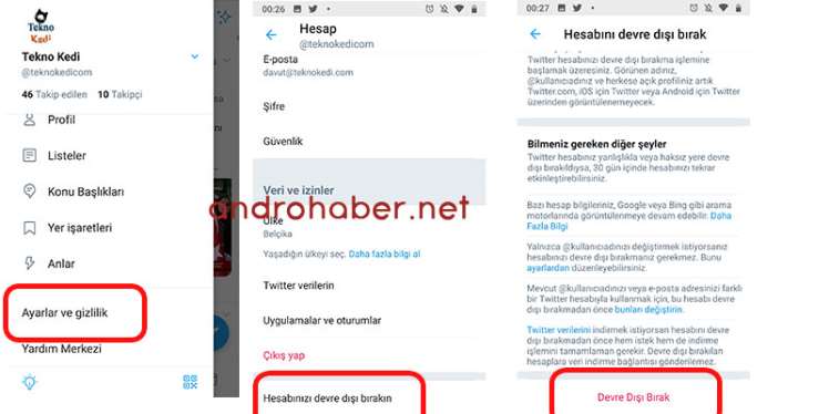 android telefondan twitter hesap silme