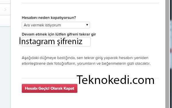 instagram hesabını geçiçi olarak kapat