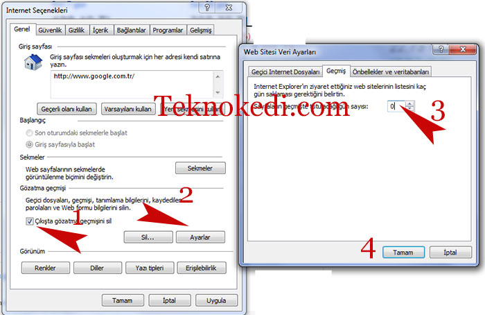 internet explorer geçmişi hatırlamasın