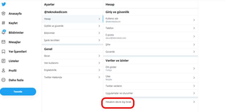twitter hesabını silme
